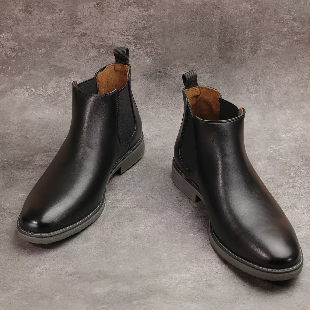 Men's Boots, British Style, Black Ankle Boots With Rubber Sole, Elastic Side Panels, Perfect For Business, Casual, Weddings & Parties, Versatile Boots | Polished Finish | Rubber Sole Boots