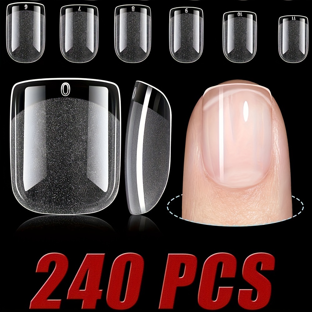 

240pcs Ultra-short Square Fake Nail Tips - Half Matte Acrylic, Pre-shaped & For Easy Application, 12 Sizes - Diy & Salon Use, Stylish False Nails For Women & Girls