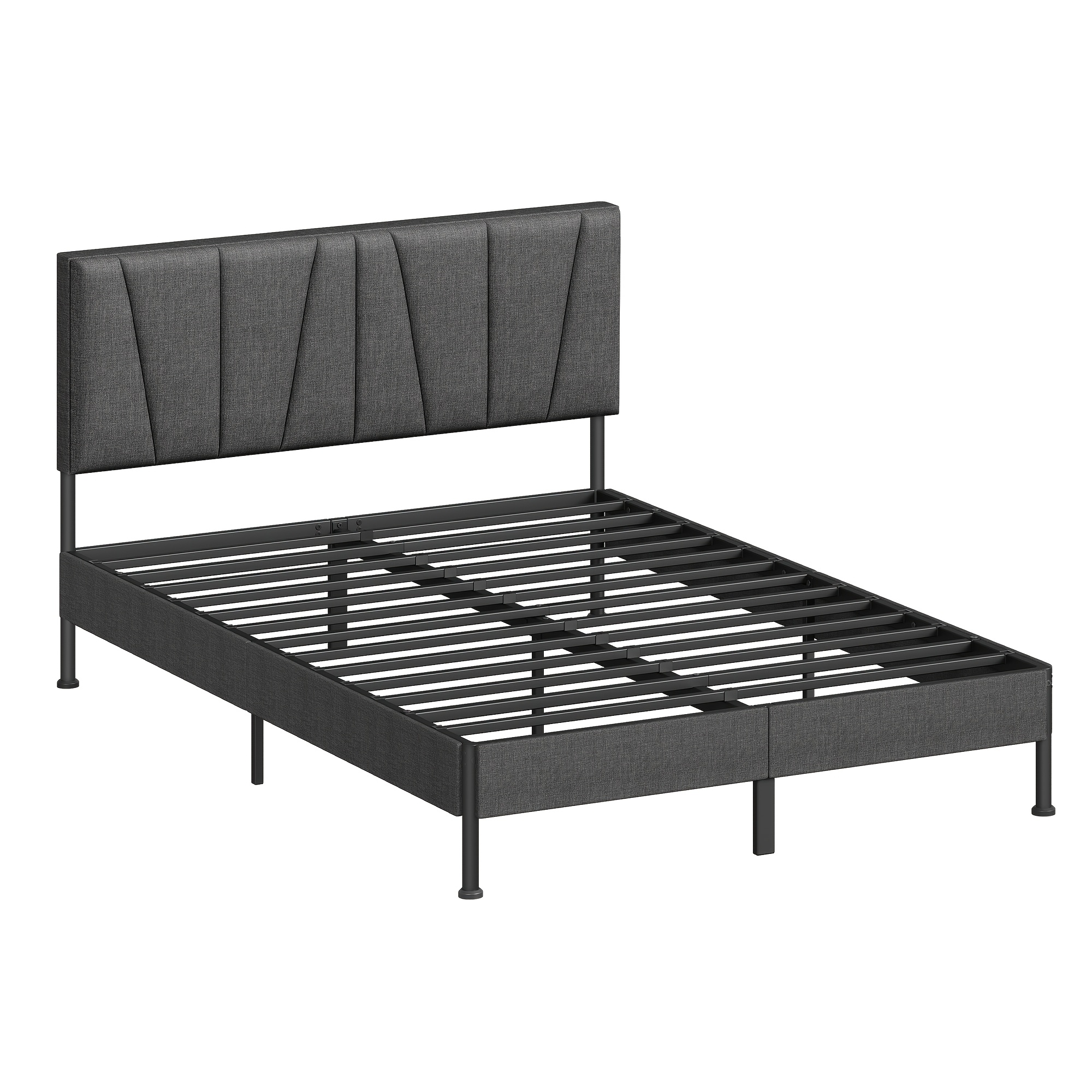 Upholstered Bed 140 X 190 Cm, Bed Frame, Double Bed Frame With Upholstered Headboard, Double Bed With Metal Slatted Base, Bed Frame Suitable For The Bedroom, Dark Grey