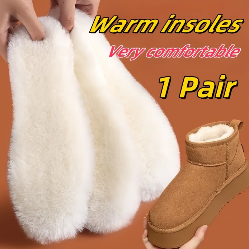 

2pcs Plush Thermal Insoles For Winter - Cozy Rabbit Fur, Extra Warm & Comfortable Snow Boot Inserts, For Hiking & Outdoor Activities, Pair Of Insoles