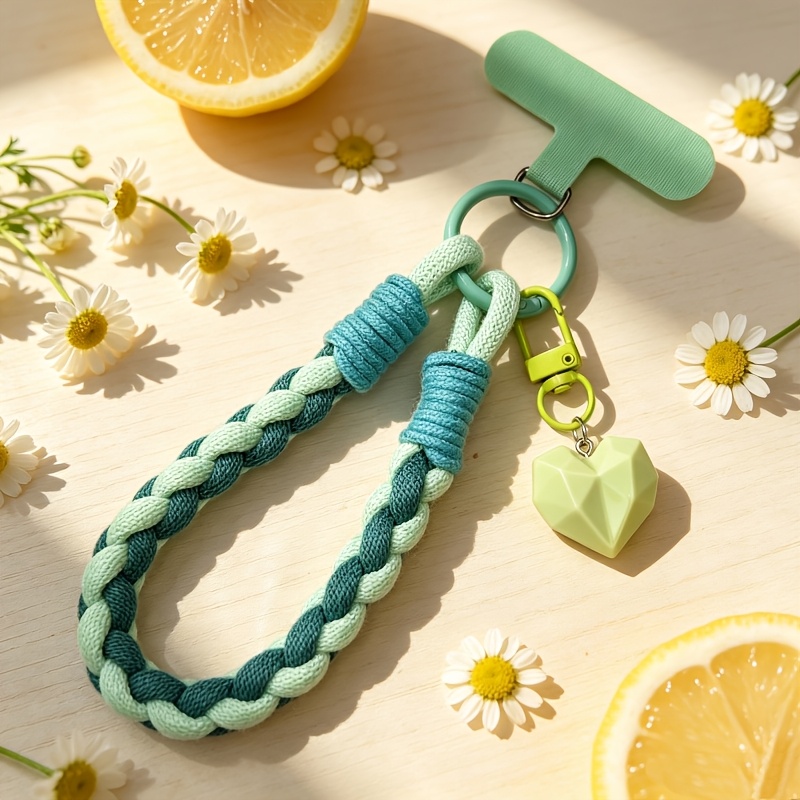 TEMU Correa de muñeca y cordón para teléfono tejido a con bloques de color de - con un llavero de facetado, llavero de uso para fundas de teléfono y