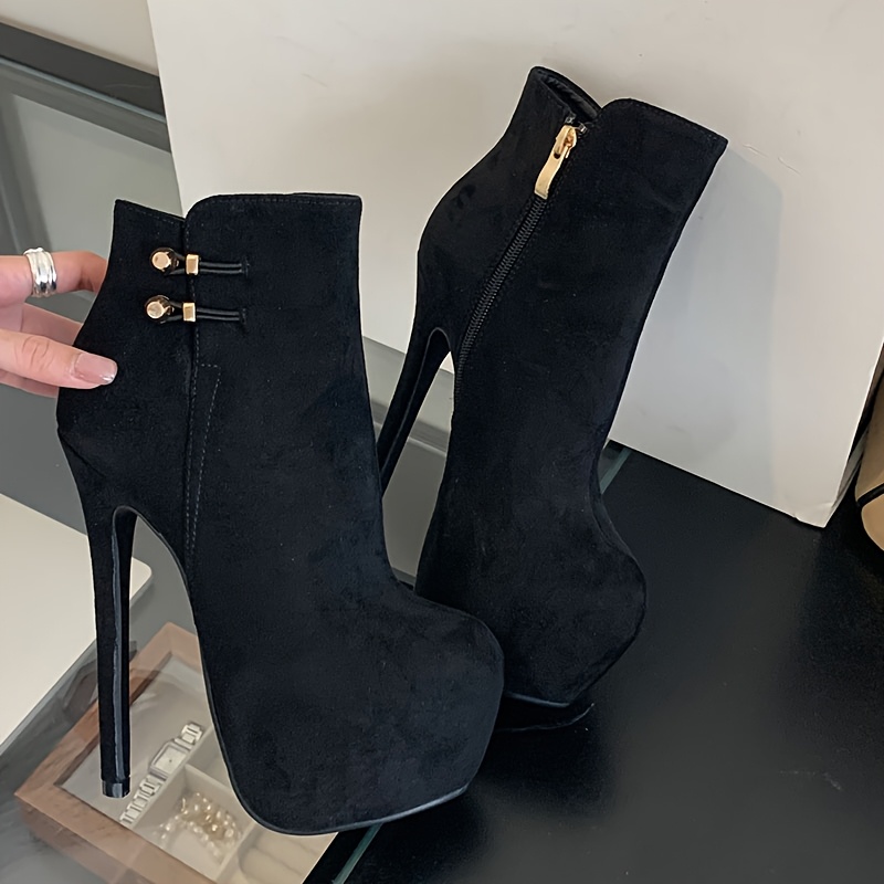 TEMU Autumn Winter Black Stiletto Women's Boots Platform Thin Heel Ankle Boots Nightclub Performance Model Stage High Heels, Women Shoes
