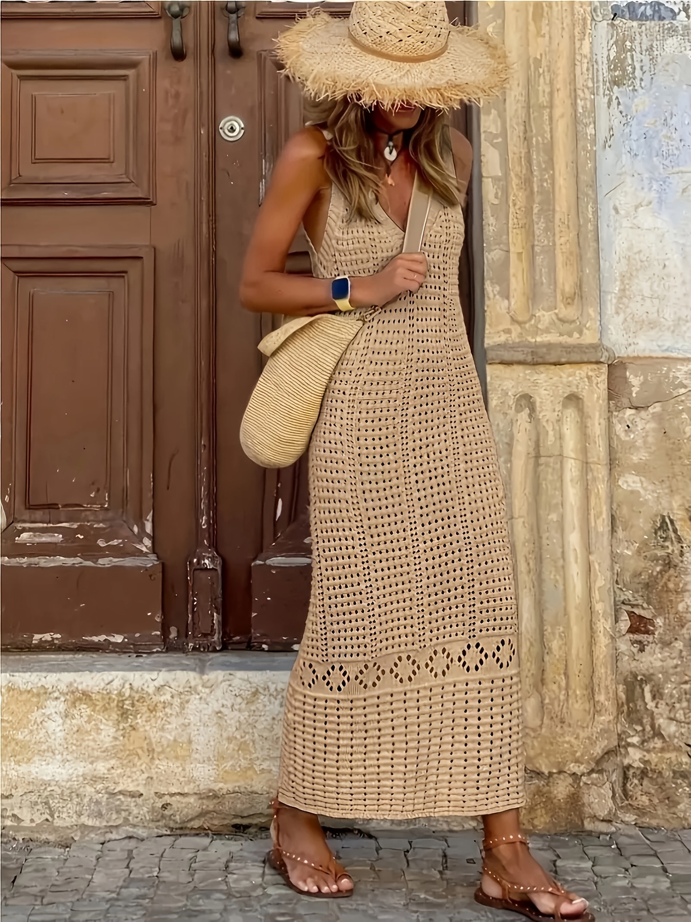 khaki colored long sweater dress a women - Temu Italy