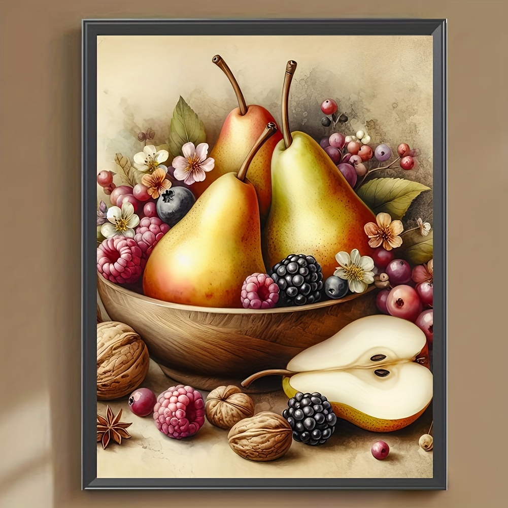 

Round Diamond Painting Kit - Acrylic (pmma) Fruit Still Life Pear And Berries Artwork Set