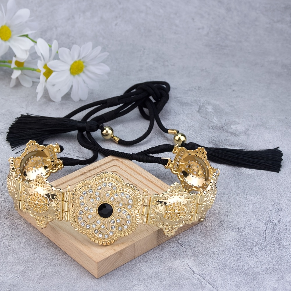 Image of 1pc Casual Middle Eastern Moroccan Women's Caftan Belt With Tassels, Embellished With Artificial, Suitable For Dresses And Arab Robe Belts, Ideal For Banquet And Wedding Gifts