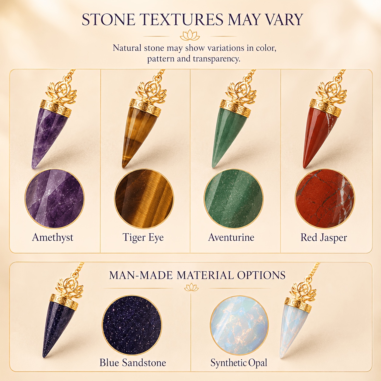 Bohemian Crystal Golden-Tone Lotus Cone Pendant with Chain
