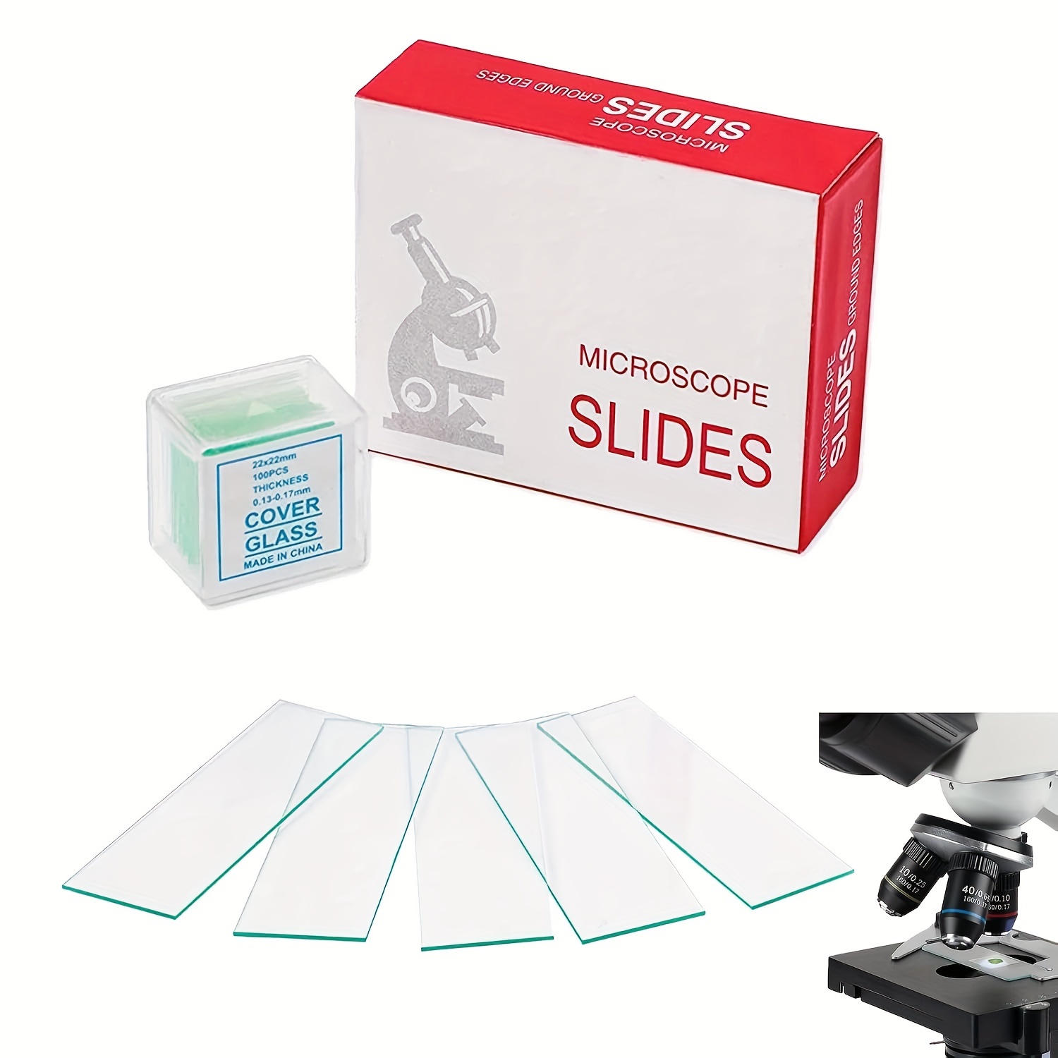 

50pcs Microscope Slides With 100pcs Square Coverslips, Glass Material, For Laboratory And Educational Use, Microscopy Accessories | Transparent Slides | Precision Glassware