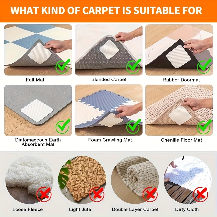 10 Pairs/20 Pairs/50 Pairs Office Rectangular Carpet Sofa Fixing Stickers Double-Sided High Viscosity Carpet Fixing Patches Home Floor Mats Anti-Slip Stickers