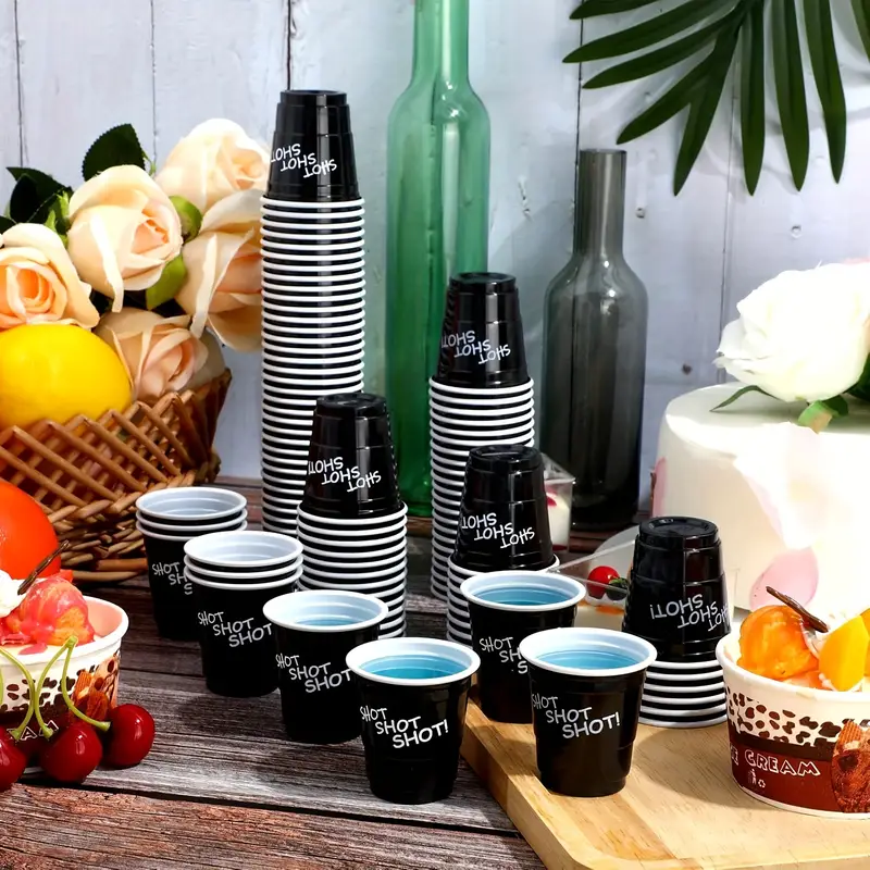 одноразовые стаканчики для шотов объемом 2 унции с крышками, упаковка 20 или 50 штук, черные бумажные стаканчики для горячих напитков, только ручная мойка, нескользящие, перерабатываемые, многофункциональные, для дегустационных вечеринок, праздников, Рождества, Хэллоуина, Октоберфеста, детали дня 0