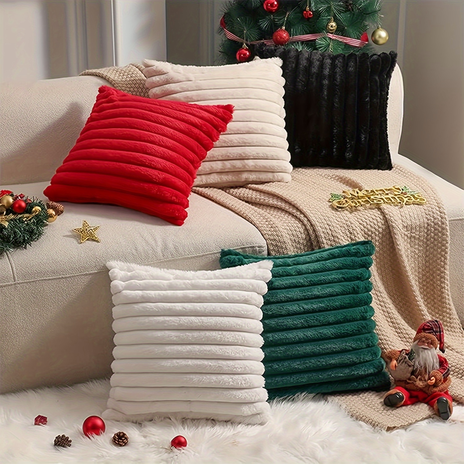 

Pack Of 2 Artificial Plush Decorative Pillow Covers For Sofa Cushions, Covers, Christmas Home Decoration