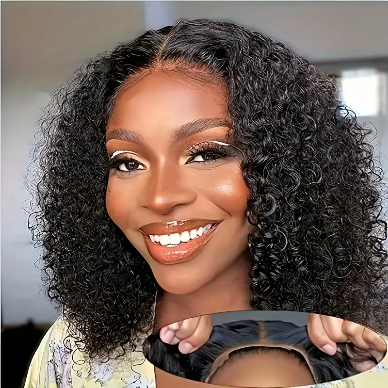 glueless human hair 150 density water wave lace frontal short bob wig lace wigs for women with 13x4 hd transparent lace middle part water curly lace part details 1