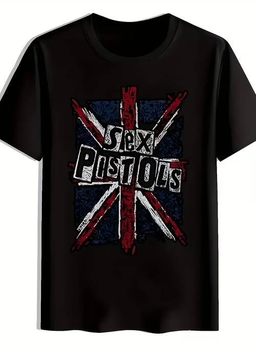 mens punk rock graphic t shirt pistol black vintage band tee crew neck for concerts punk rock merchandise rock band lover clothing unisex collectible t shirt