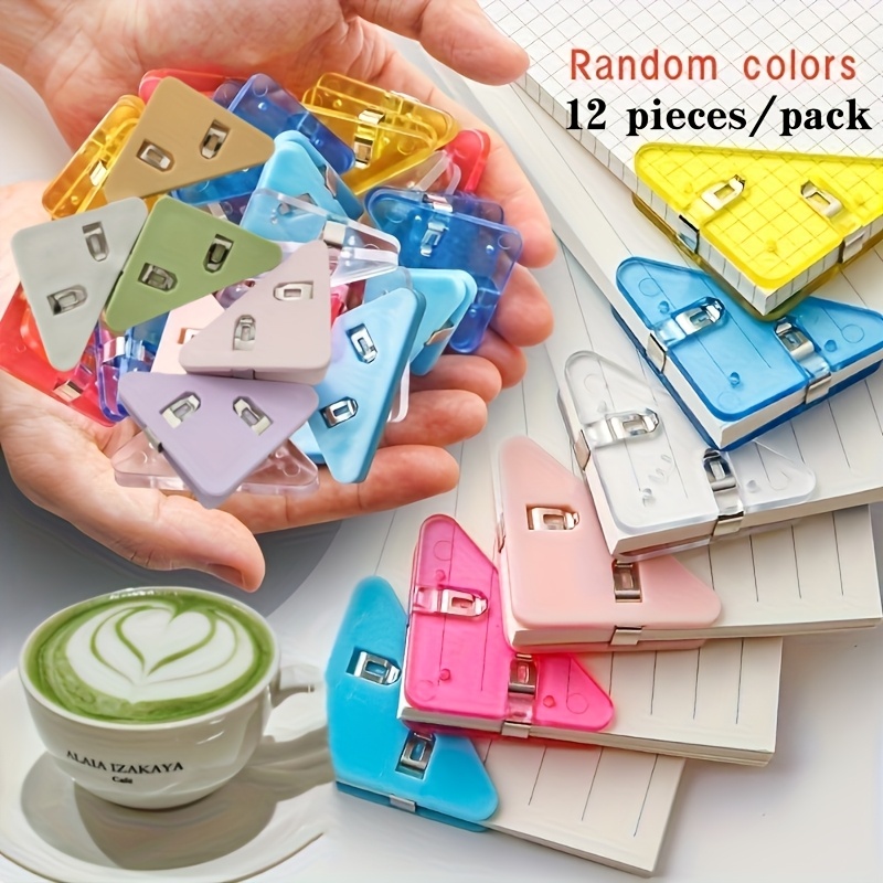 a set of 12 versatile triangular clips designed for organizing study materials documents and books   clips prevent warping and   used for notes and   making them suitable for office study and home use