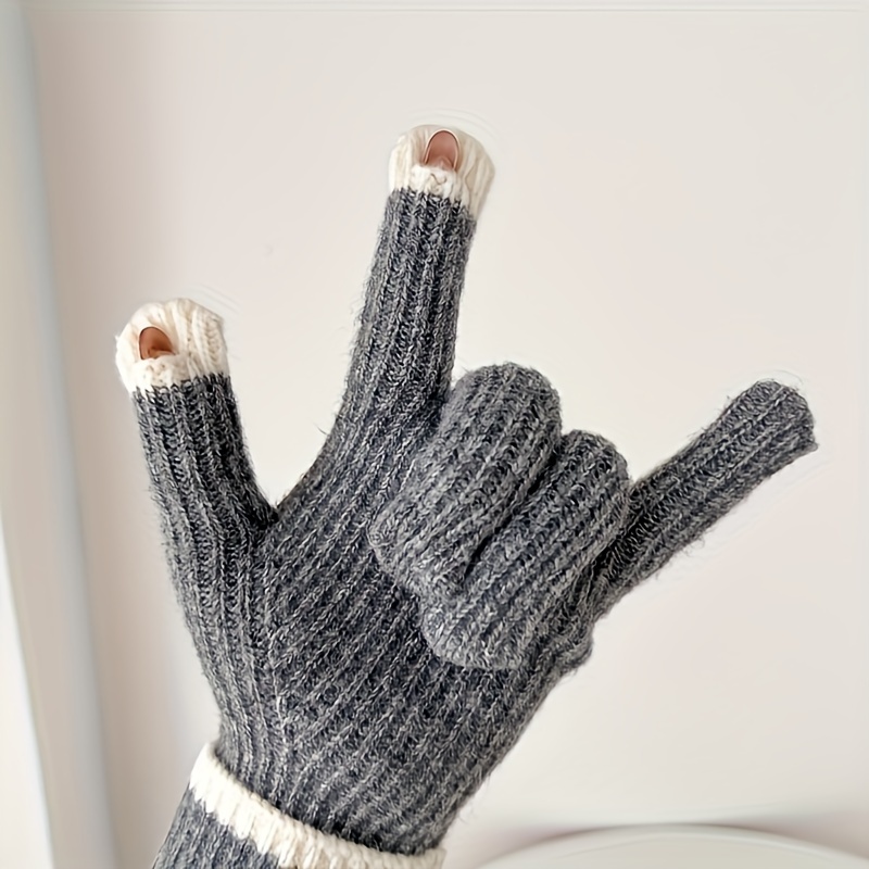 

1pair Winter Touch Screen Split Finger Warm Gloves, Men's And Women's Autumn And Knitted Gloves, Christmas, Thanksgiving,