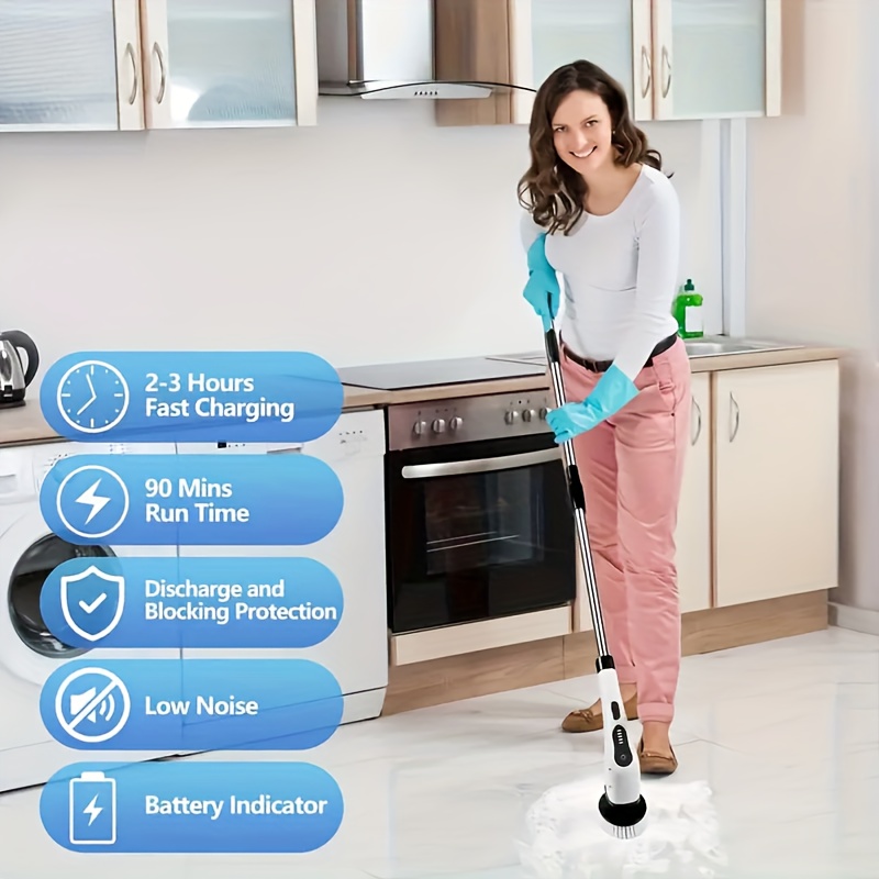TEMU Electric Rotating Brush Featuring A Versatile 9-in-1 Cleaning , A Powerful Motor With 3 Speed Settings, 9 Interchangeable Brush Heads, And A