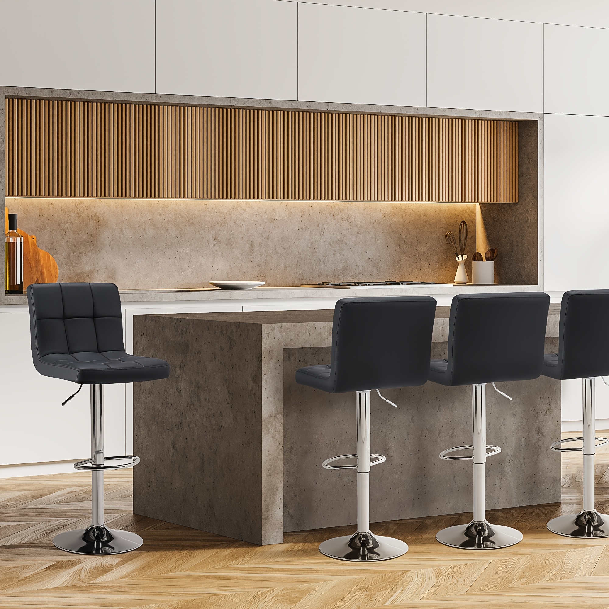 Set Of 2/4 Bar Stools Luxurious PU Leather, Swivel & Adjustable, Armless Kitchen Counter Stools with Thickened Cushion & Back Support, Hydraulic Island Barstools, Black 12 Set Of 2/4 Bar Stools Luxurious PU Leather, Swivel & Adjustable, Armless Kitchen Counter Stools with Thickened Cushion & Back Support, Hydraulic Island Barstools, Black - Image 12