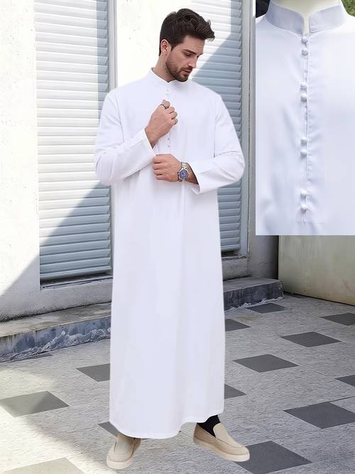 mens middle eastern traditional moroccan style long sleeve stand collar arab robe suitable for eid al fitr ramadan eid al daily commutes and it serves as festive attire and a holiday gift for friends