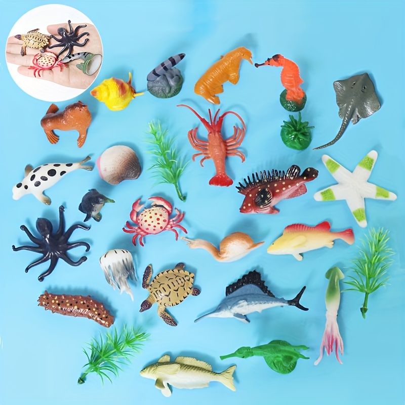 

12pcs Mini Marine Animals, With 2 Grass Toy Set, Small Ocean Animals Lobster Toy Decorations Underwater World Lifelike Art Lawn Decorations Toy, For Fish Tank Decoration Supplies Halloween Decoration