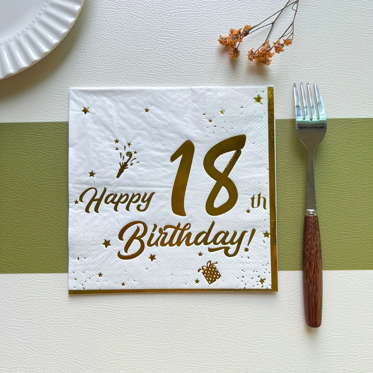 E-shop 20 Stk./Packung, Goldener Stempel Weiß 18-Jähriges Original Holzstoff Doppellagiges Einweg-Taschentuch (6,5 x 6,5 Zoll) mit Goldener Umrandung,