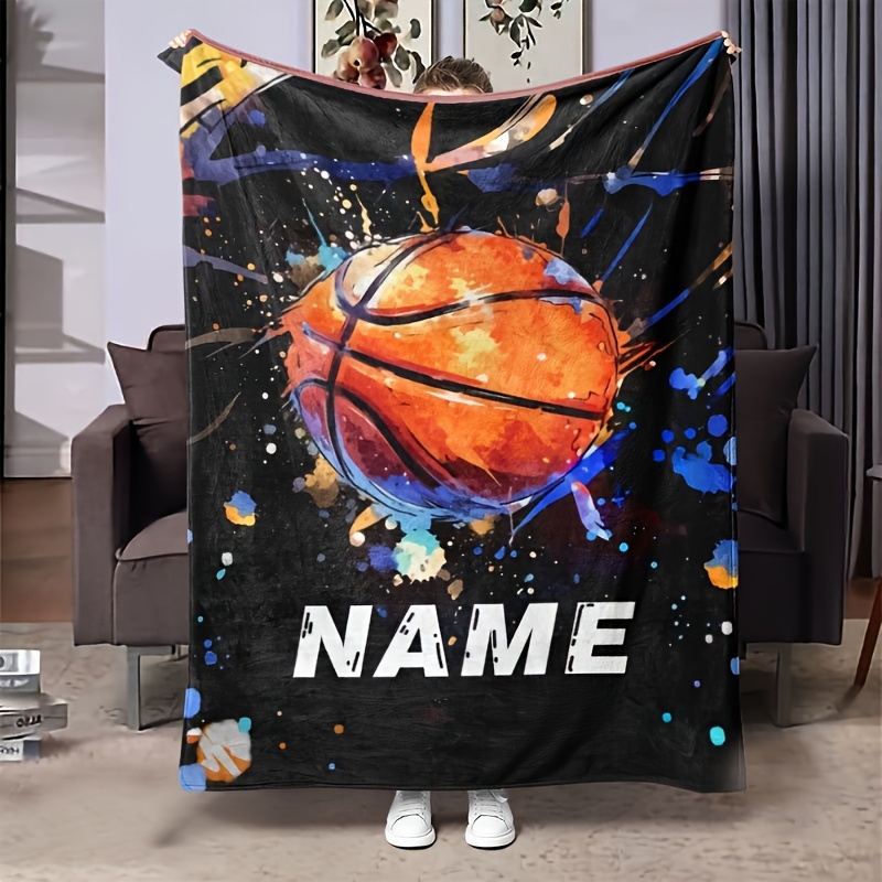 

Custom Basketball-themed Flannel Blanket With Personalized Name - Perfect Gift For Friends & Family, Soft & Warm For Couch, Bed, Travel, Camping, Office Chair