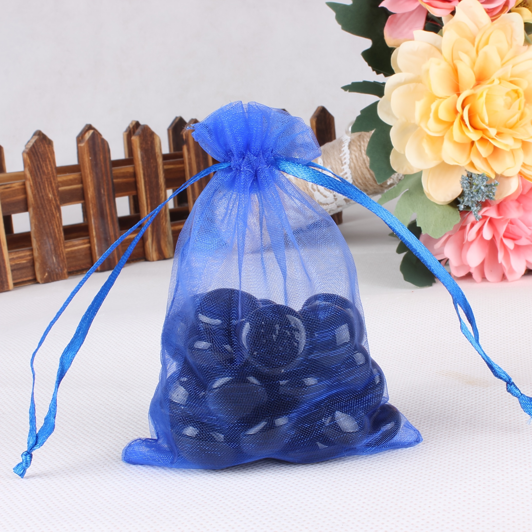 TEMU Bolsas de organza surtidas de 25 unidades, 3.5 X 4.7 pulgadas (. 8.9 X 11.9 cm) Bolsas de organza transparentes con cordón, Bolsas pequeñas para