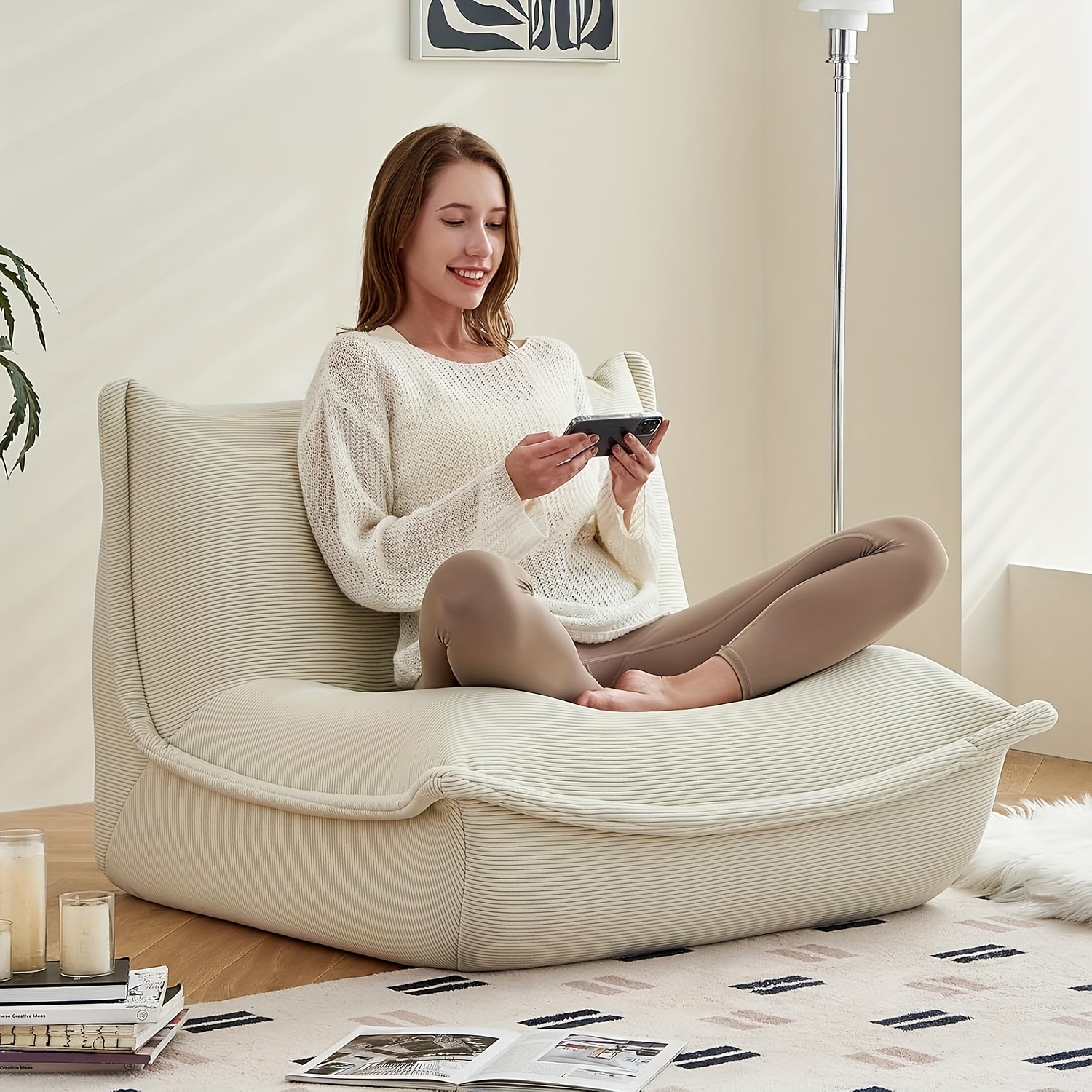 Image of Ergonomic Single Sofa - One-piece High-density Foam Filled Lounge Chair - Comfortable Armless Accent Sofa For Living Room, Bedroom & Office, No Assembly