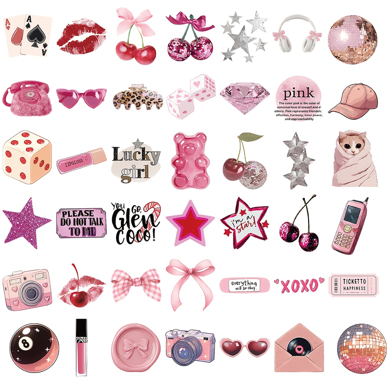 TEMU 50 autocollants rétro Y2K rose Downtown - Décalcomanies vintage années 80 et 90, graffiti anime, mate, pour valises, bagages, scrapbooking,