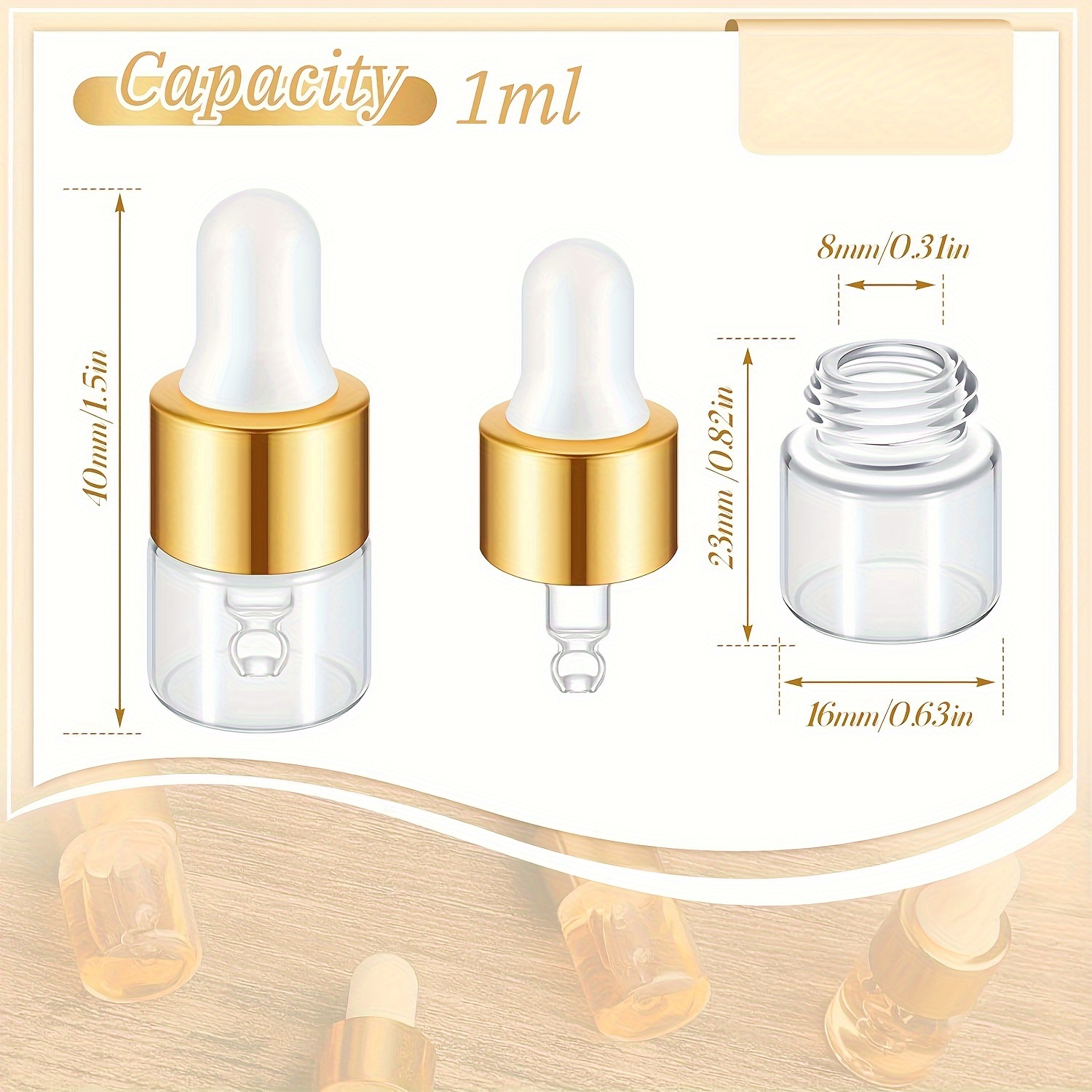 TEMU 20pcs, Bouteilles compte- en verre transparent de 1/3/5 ml (1/4 ), Bouteilles vide pour huiles essentielles, Mini flacons en verre avec pipette