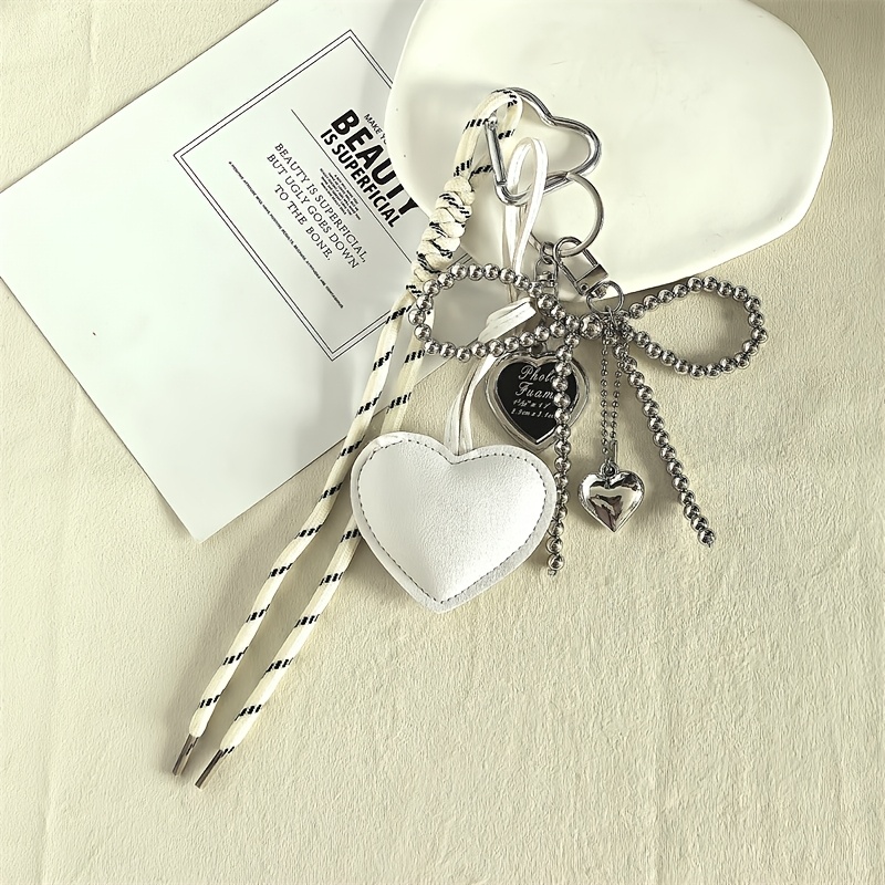 TEMU Pu Leather Heart Keychain, Women's Bag Charm, Creative Backpack Keyring, Car Hanging Accessory