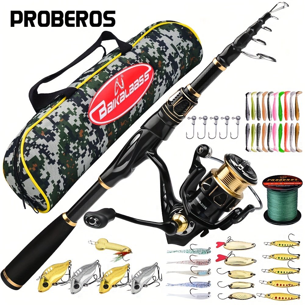 

Proberos Fishing Rod Reel Combo Kit -spinning Reel, 1.8m-2.4m/5.9ft-7.9ft Pole, Line, Lure, Hooks - Full Set With Storage Bag