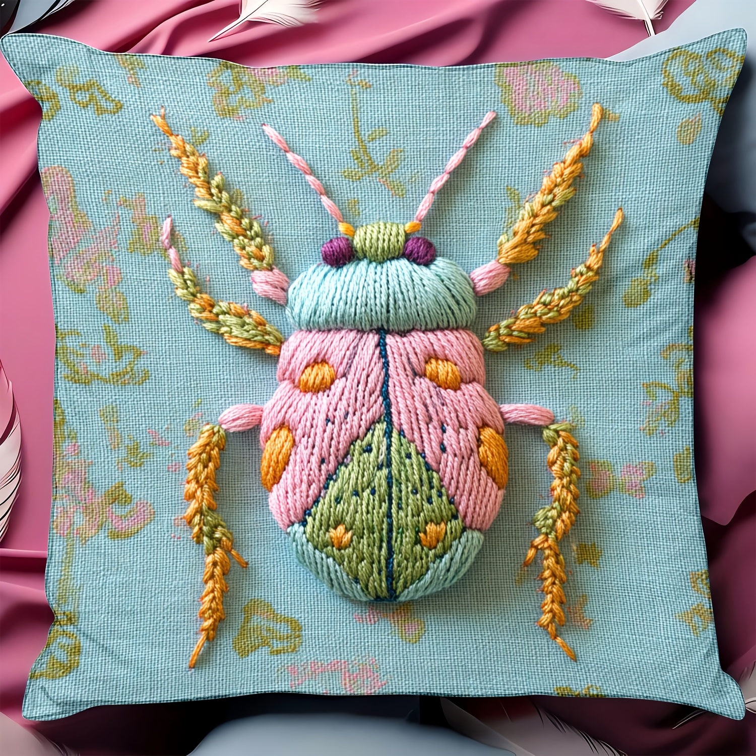 

Unique Charm, Chic Double-sided Ladybug Embroidered Throw Pillow Cover, 18x18 Inches - Living Room & Bedroom Decor, Zip Closure, Hand Wash Only (pillow Not Included)