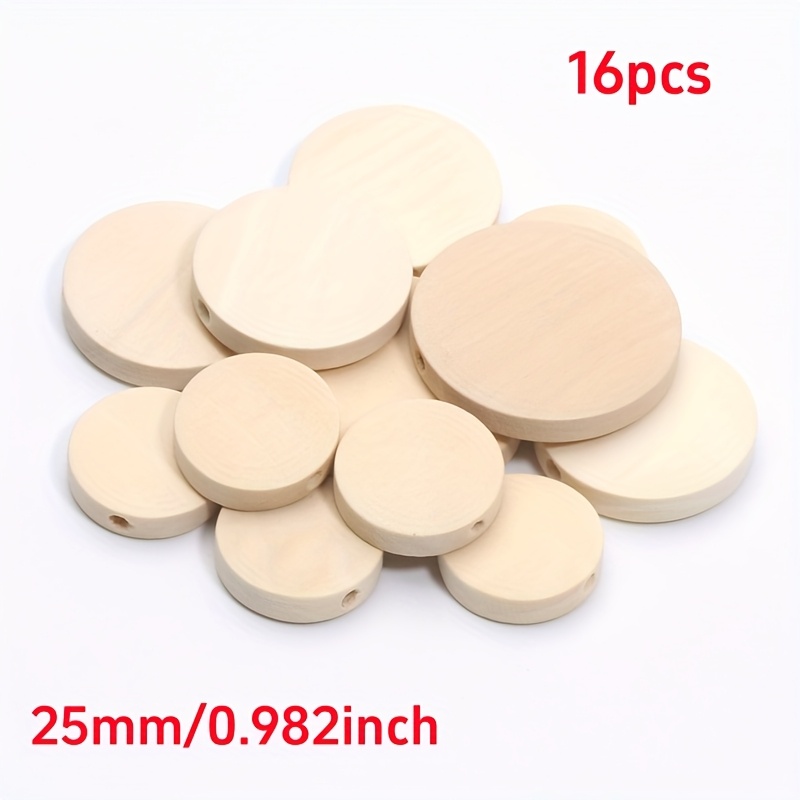 Image of 16/30/50 Flat Round Wooden Beads Of 15mm, 20mm, And 25mm For Necklace Pendants And Decorative Gifts