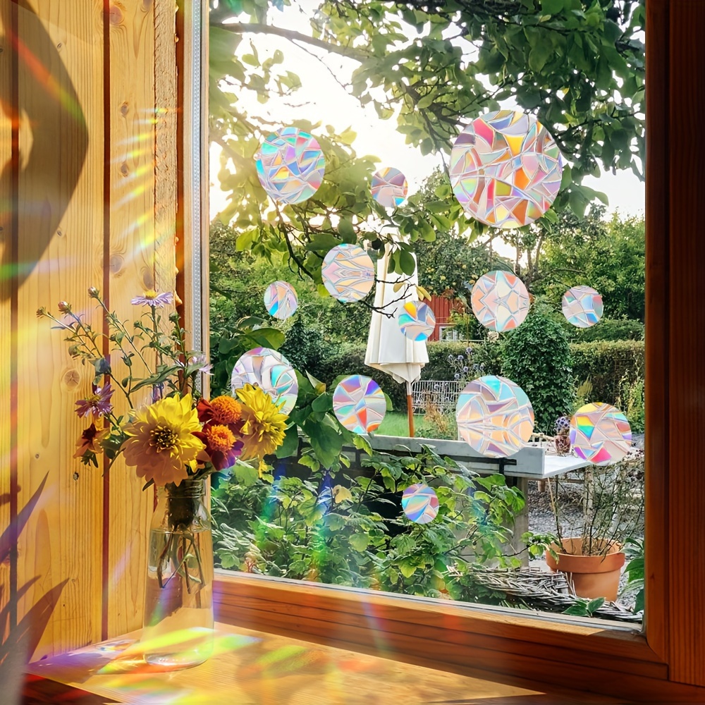 contemporary rainbow sun catcher window film pvc static cling bird collision prevention decal 16mil thickness round shape set of multiple sizes details 10