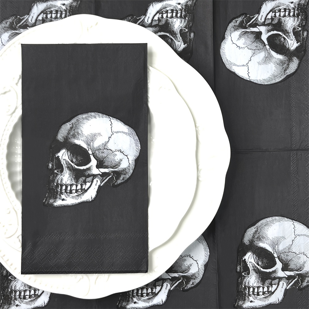 16pcs Halloween Printed Paper Napkins, 3-ply 15.7x13 Inch, Black And Napkins For Home & Restaurant Holiday Decor, Party Supplies, Halloween Decorations
