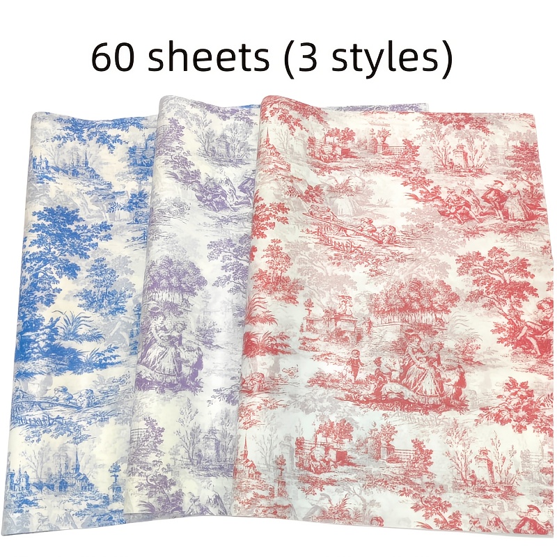 Image of 60pcs Toile De Jour Pattern Thin Paper, , 14 Gsm, Durable & Plain, For Gift Bags, Birthday & Wedding Party Decor, Box & Basket Fillers