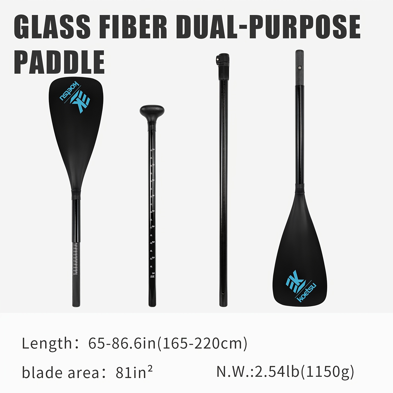 Image of Koetsu Sup Fiberglass 2 Way Paddle -four Adjustable Fiberglass Paddles With Nylon , Suitable For Surfing, Floating, And Water Sports