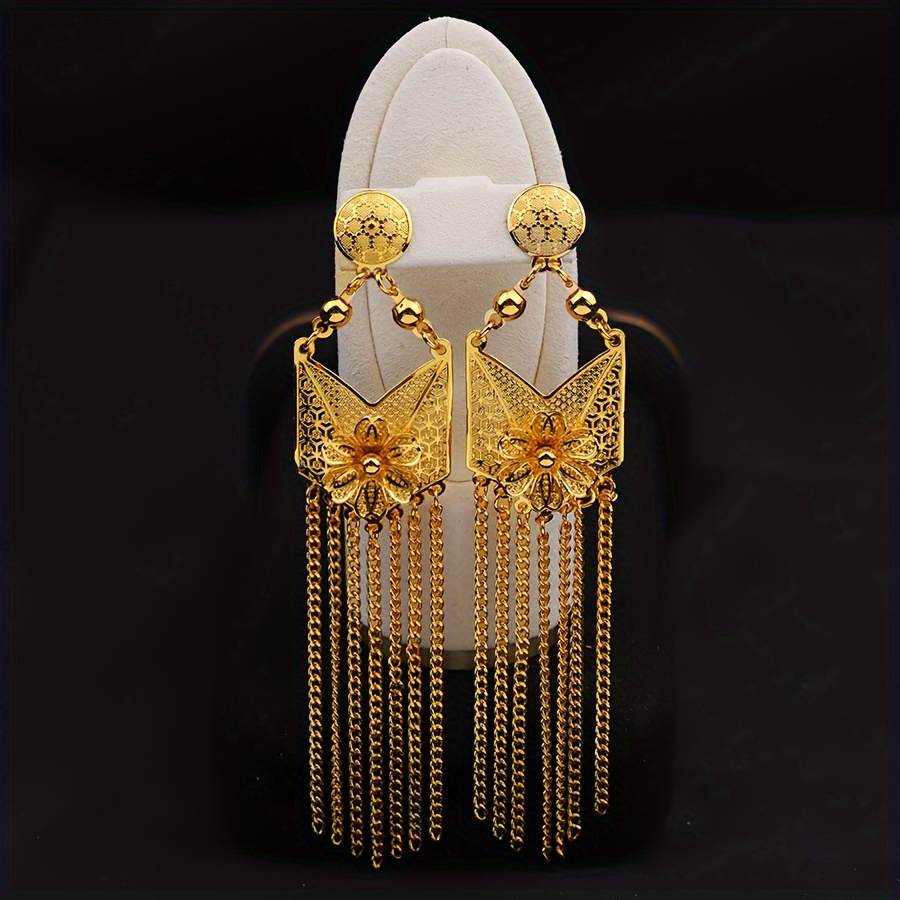 luxurious middle eastern dubai style golden fashion jewelry set sexy vacation style exquisite necklace and earring duo perfect for weddings date nights versatile gifts for eid details 4