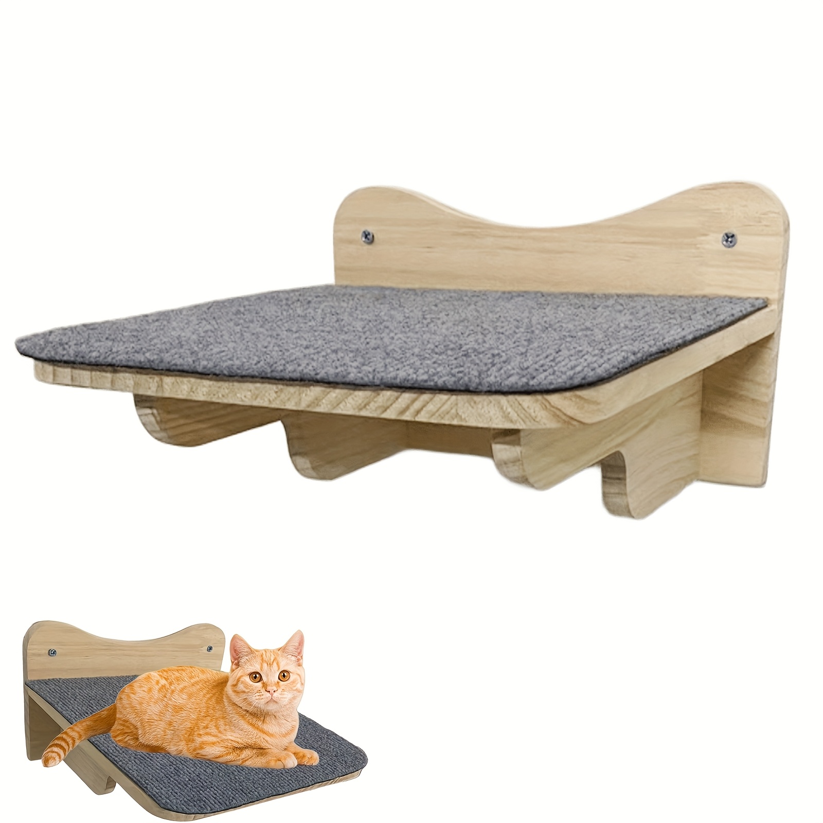 Katten Wandplanken, Houten Katten Klimplank voor de Muur - Katten Wandtrappen met Krabmat - voor Slapen, Spelen en Krabben