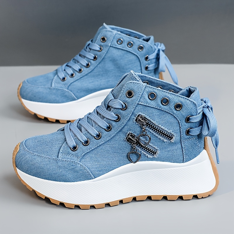 LYKU Women's Height-Increasing Sneakers with Thick Platform Sole - Breathable Low-Top Lace-Up Sneakers Suitable for Sports, Casual Wear & Everyday Use, Cushioned PVC Sole & Round Toe, - White Sneakers, Women Shoes