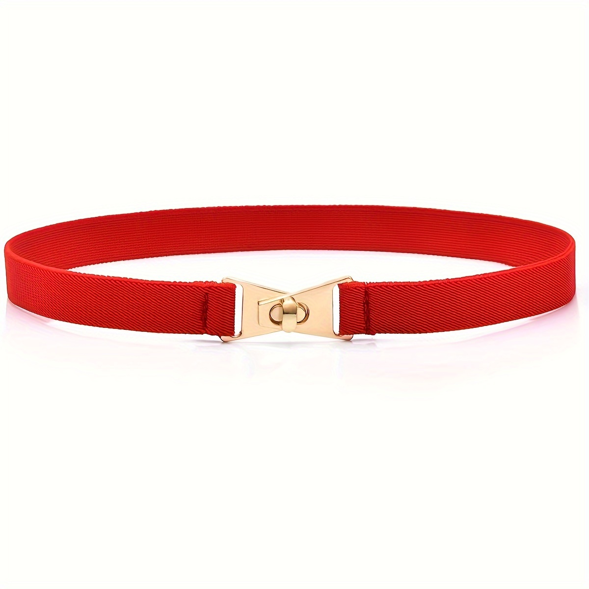 Golden Triple Ring Buckle Belts Simple Solid Color Pu - Temu