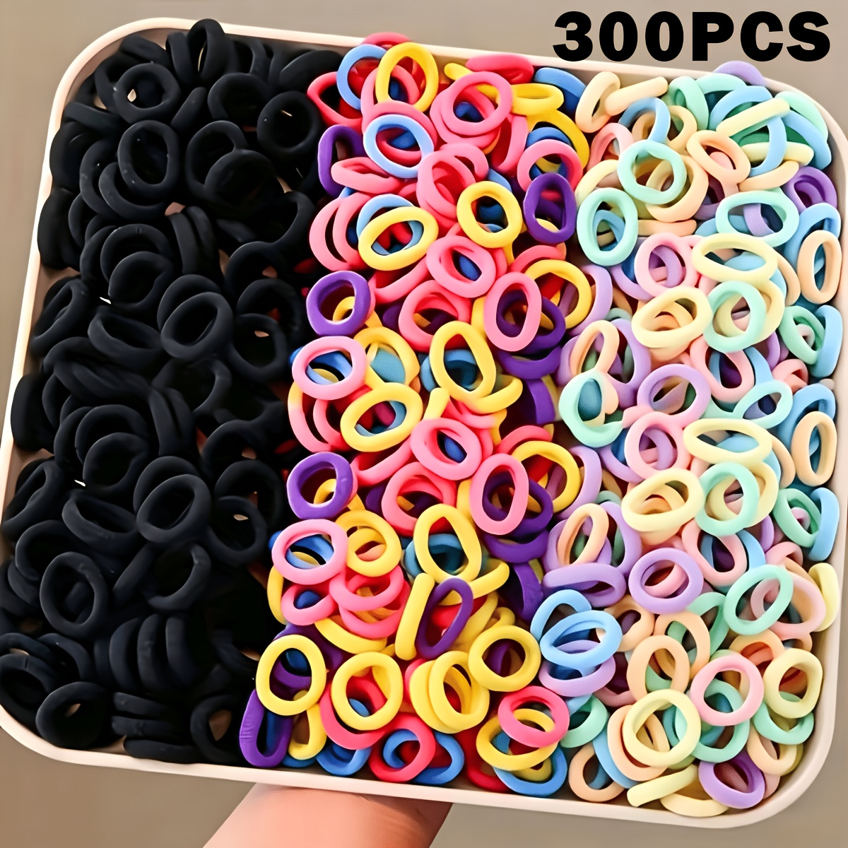 TEMU 300pcs Assorted Color Hair Ties - Soft Mesh, Solid Color, Use, Everyday Hair Accessories | Vibrant Hair Accessories | Mesh Hair Ties