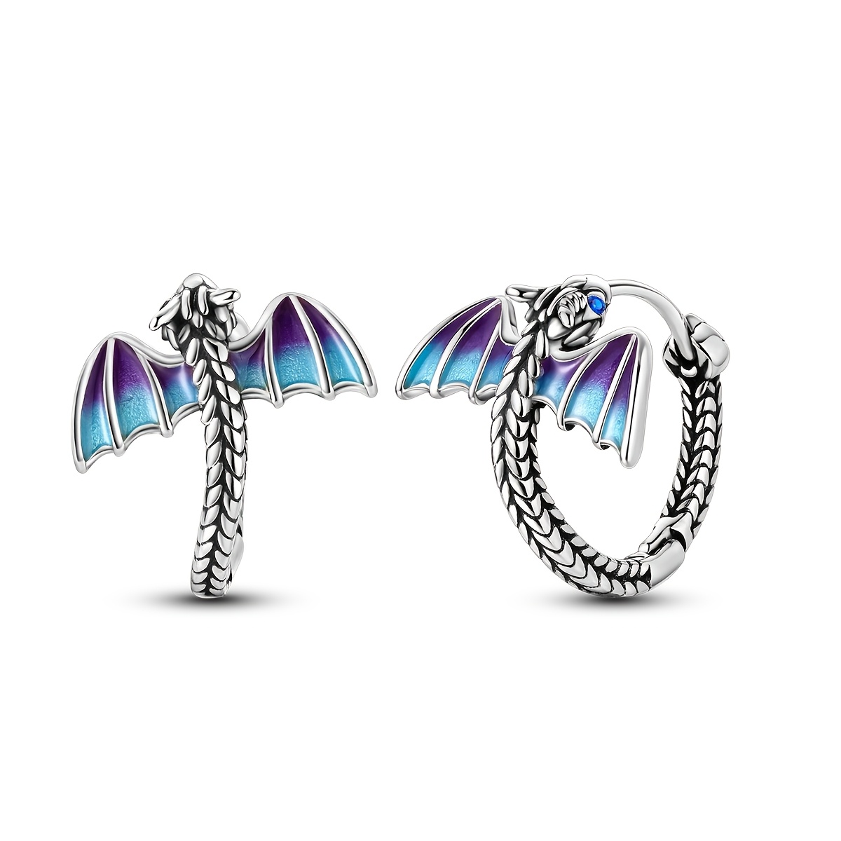 TEMU 1 Pair Genuine 925 Sterling Silver Creative Colored Enamel Cubic Zirconia Retro Dragon Hoop Earrings Women Unisex Jewelry, & Gifts