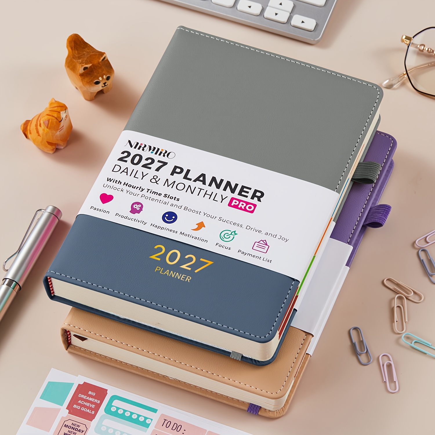 Image of Daily Planner 2027 A5, 2027 - December 2027, 1 Day Per Page, Daily And Monthly Planner With , Stickers, , Hardcover Planner For School Office, 14 X