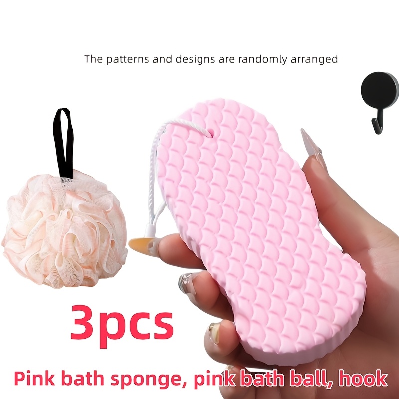 3pcs Bath Sponge Set: Scrubber, Bath Ball & Hook