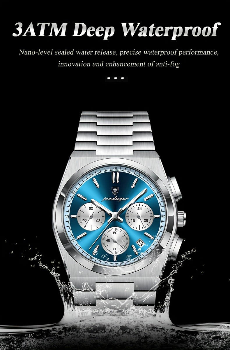 high end business luxury stainless steel quartz watch mens waterproof luminous calendar chronograph wristwatch details 12