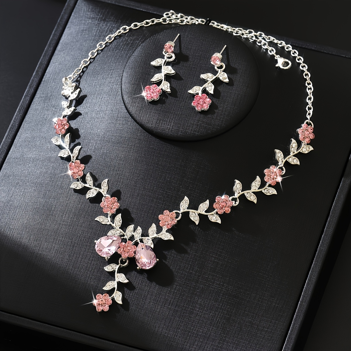 2pc Wedding Pink Necklace & Earrings Set