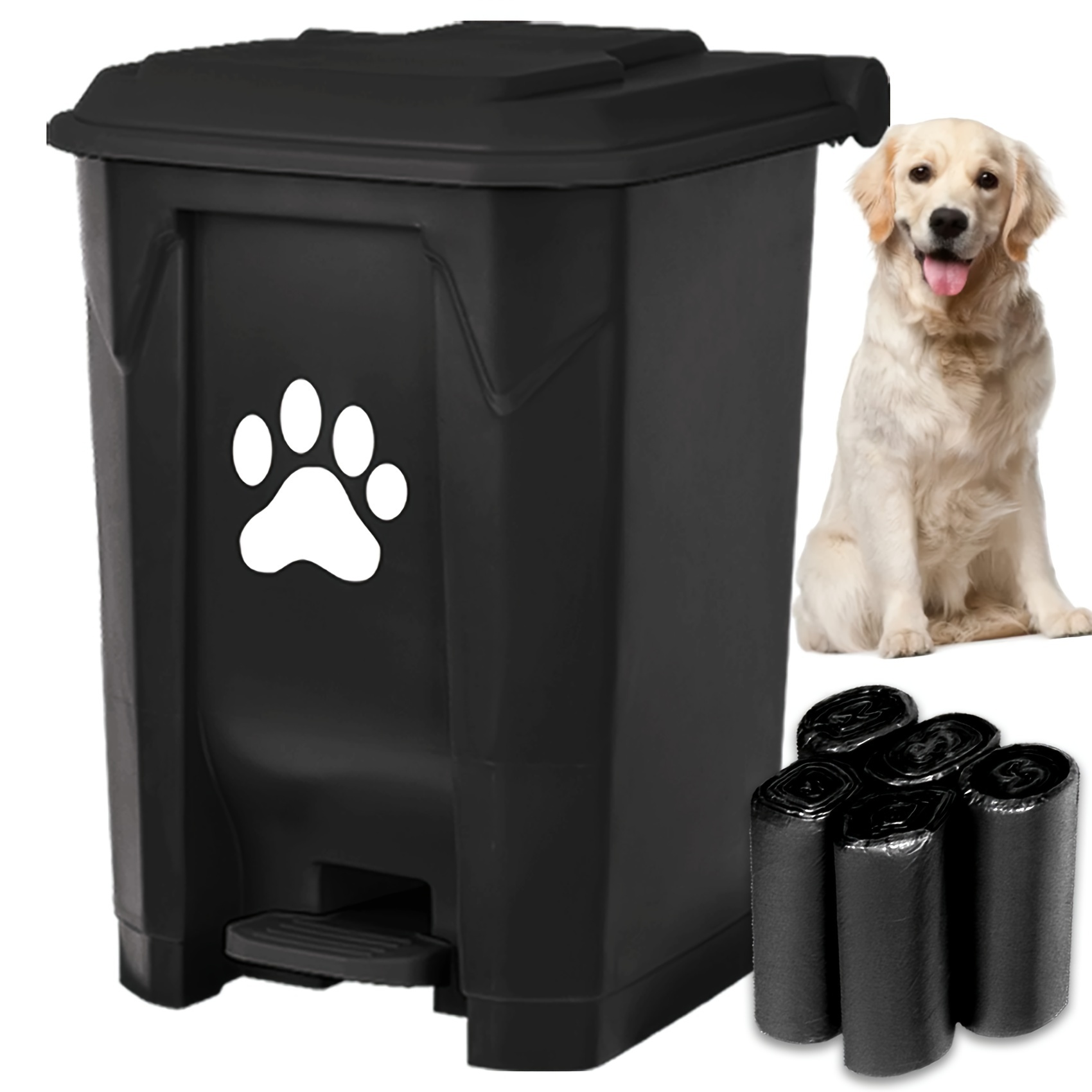 

Dog Poop Trash Can Outdoors Pet Waste Station With Lid Dog Waste Disposal Container With Removable Inner Bin Bucket Hands-free Pedal Garden Yard Home With Waste Bags, 15 L/4gal Black