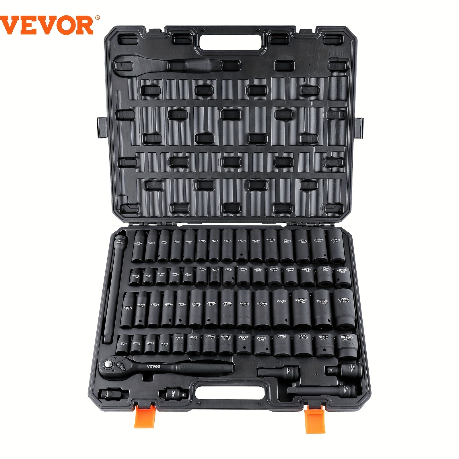 

Vevor 1/2" Drive Impact Socket Set, 65 Piece Sae 3/8" To 1-1/4" And Metric 10-24mm, 6 Point Alloy Steel For Auto Repair, Easy-to-read Size , Construction, Storage Case