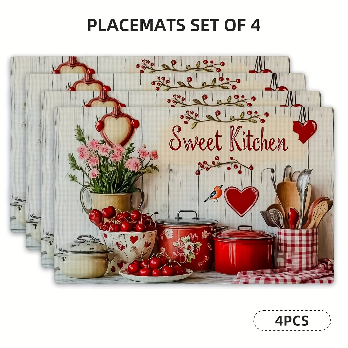 Set Of 4 Rectangular Polyester Placemats For Kitchen Table_voghion.com