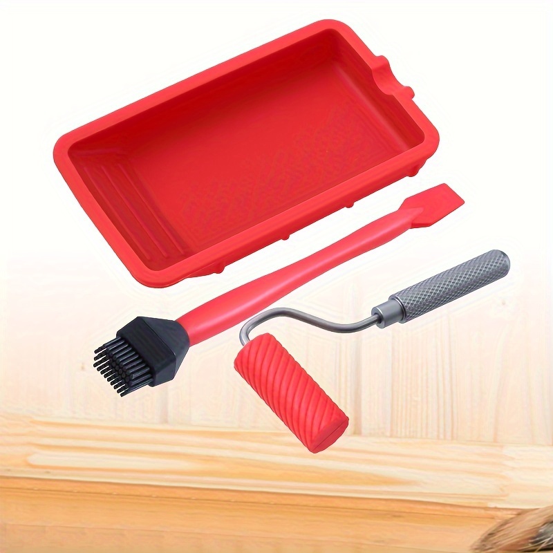 

Ruitool Silicone Rubber Glue Coating Tools Set With Flat Scraper, Glue Tray, And Roller - Aluminum Handle, Uncharged, No Required For Arts, Crafts, And Woodworking Projects